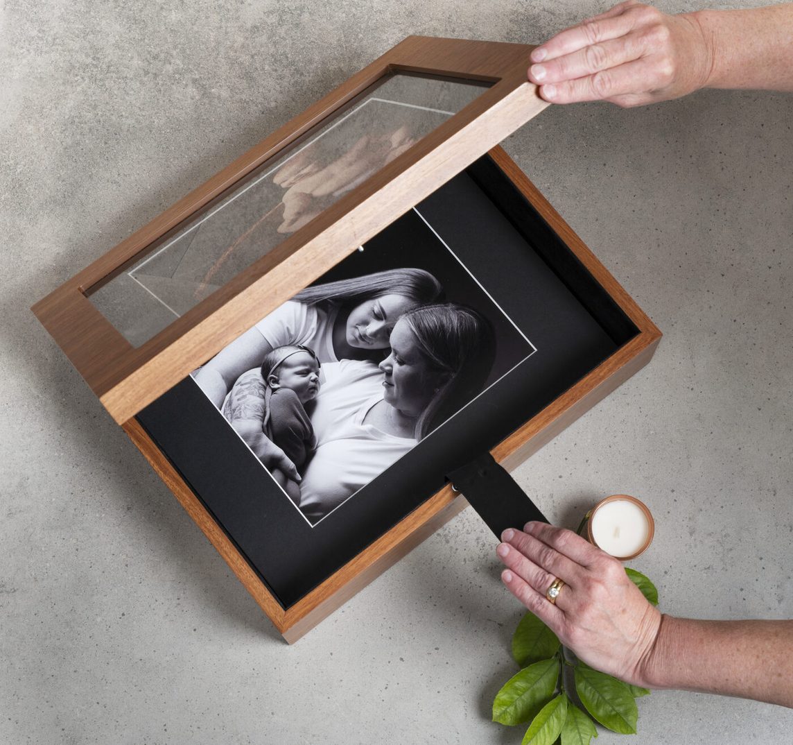 Australian-made timber portrait box with matted prints